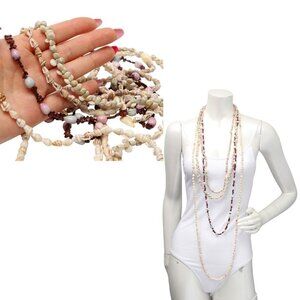 Vintage Shell Necklaces Chain Cowrie Seashell Seeds Beads Ivory White Tan Brown